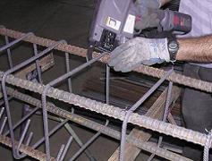 Construction site where reinforced steel is fixed with an automatic rebar tier